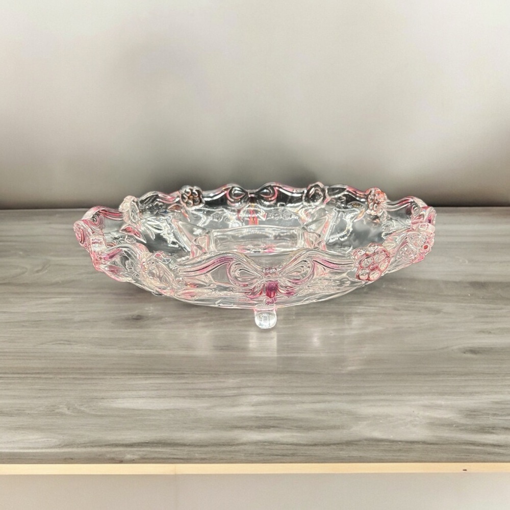 GERMAN WALTHER PINK & CLEAR DIVIDED CRYSTAL SERVING DISH – LARGE